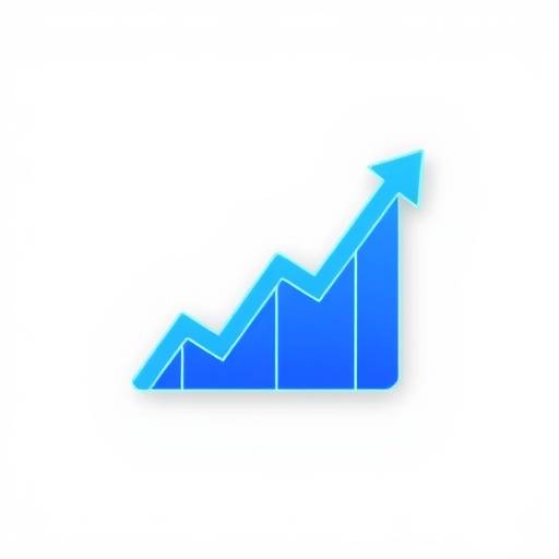 Digital marketing icon, showing an upward trending graph